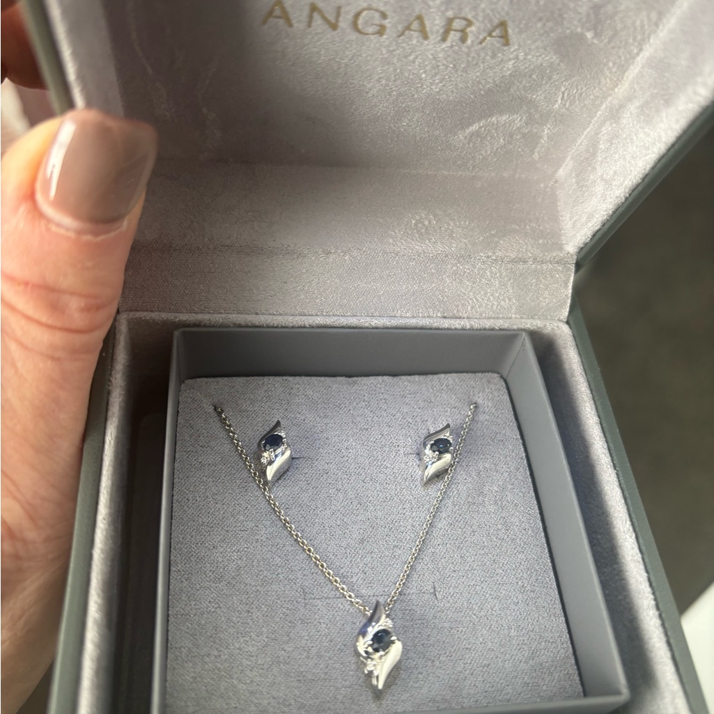 Angara Silver And Blue Sapphire Earrings And Necklace.
